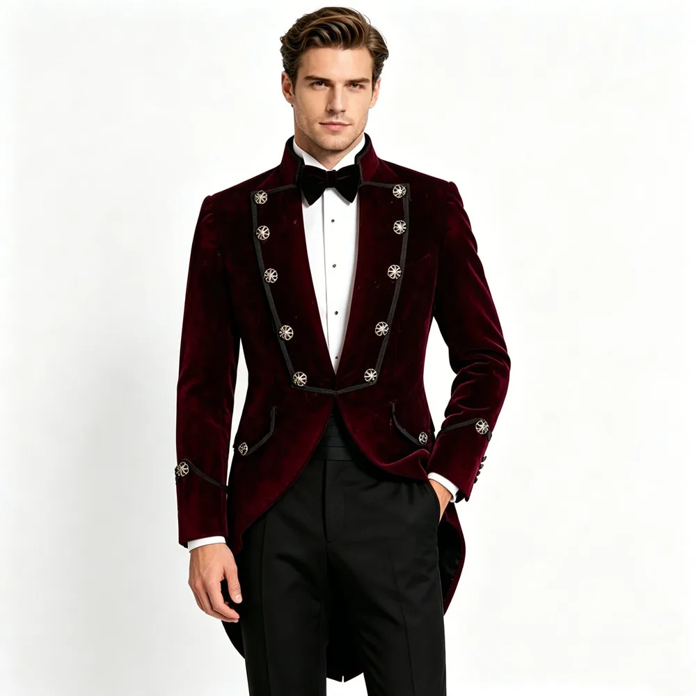Fashion Men's Velvet Tailcoat Stand Collar Piano Performance Magician Swallowtail Male Singer Host Prom Banquet Long Blazer
Fashion Men's Velvet Tailcoat Stand Collar Piano Performance Magician Swallowtail Male Singer Host Prom Banquet Long Blazer