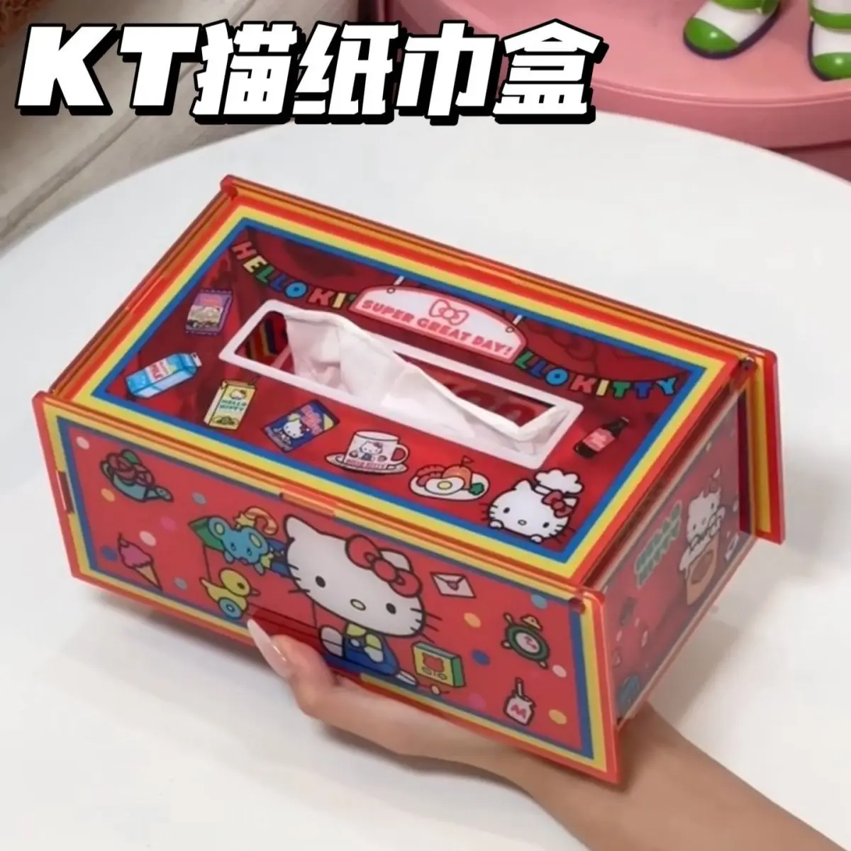Sanrio Kawaii Hello Kitty Acrylic Desktop Tissue Box Anime Cartoon Sweet Fashion Exquisite Creative Dustproof Paper Storage Box
Sanrio Kawaii Hello Kitty Acrylic Desktop Tissue Box Anime Cartoon Sweet Fashion Exquisite Creative Dustproof Paper Storage Box