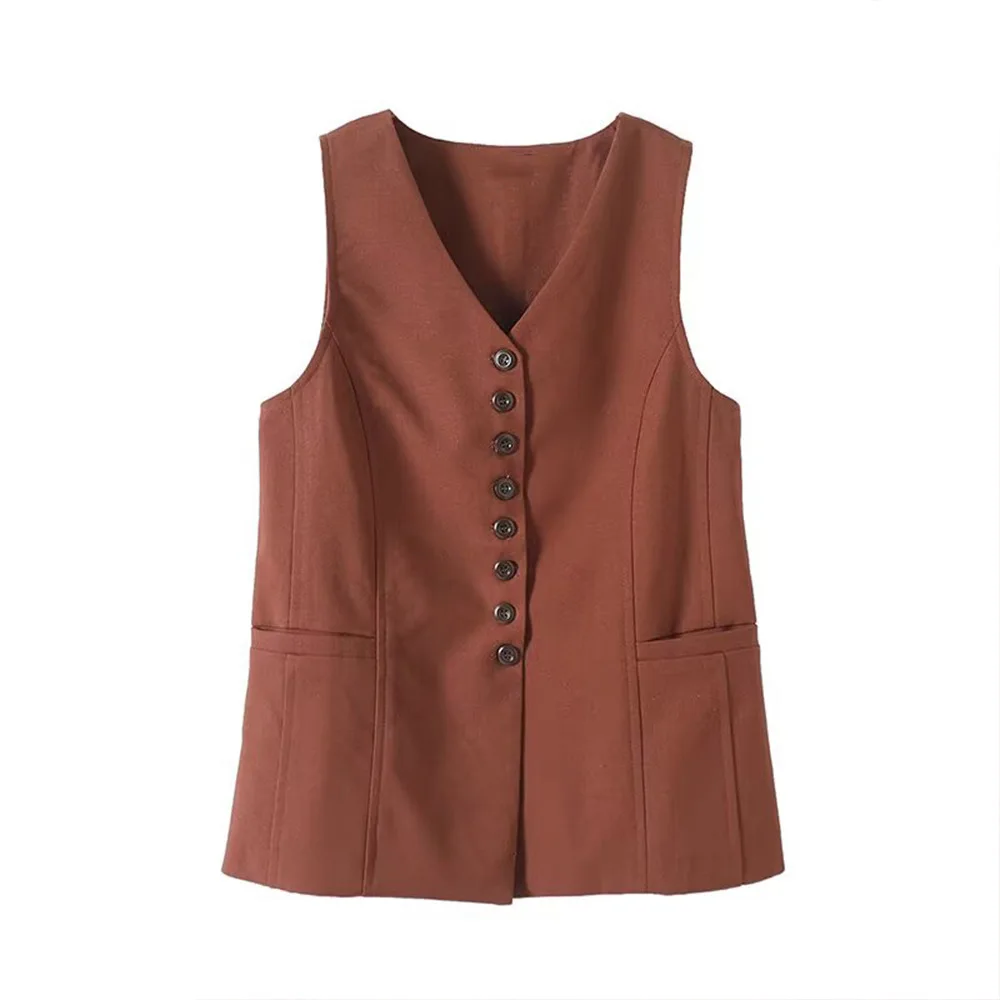 ZBZA Women Slim Fit Suit Vest Retro V-neck Single-breasted Sleeveless Solid Color Cropped Top Spring Summer New Female Chic Vest
ZBZA Women Slim Fit Suit Vest Retro V-neck Single-breasted Sleeveless Solid Color Cropped Top Spring Summer New Female Chic Vest
