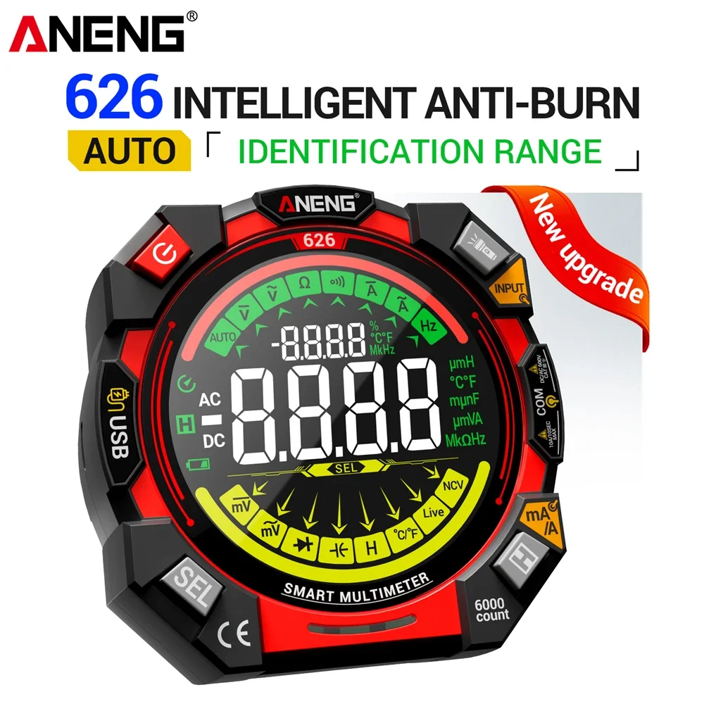 ANENG 626 Digital Multimeter 6000 Counts AC/DC Voltage Resistance Current Meter Lithium Battery Charging Multimetro Tester Tools
ANENG 626 Digital Multimeter 6000 Counts AC/DC Voltage Resistance Current Meter Lithium Battery Charging Multimetro Tester Tools