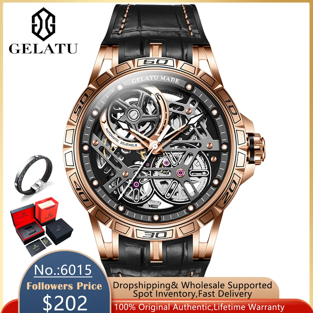 GELATU Mechanical Watch for Men Leather Silicone Strap 3D Skeleton Automatic Man Watch Luxury Brand Fashion Men's Wristwatches
GELATU Mechanical Watch for Men Leather Silicone Strap 3D Skeleton Automatic Man Watch Luxury Brand Fashion Men's Wristwatches