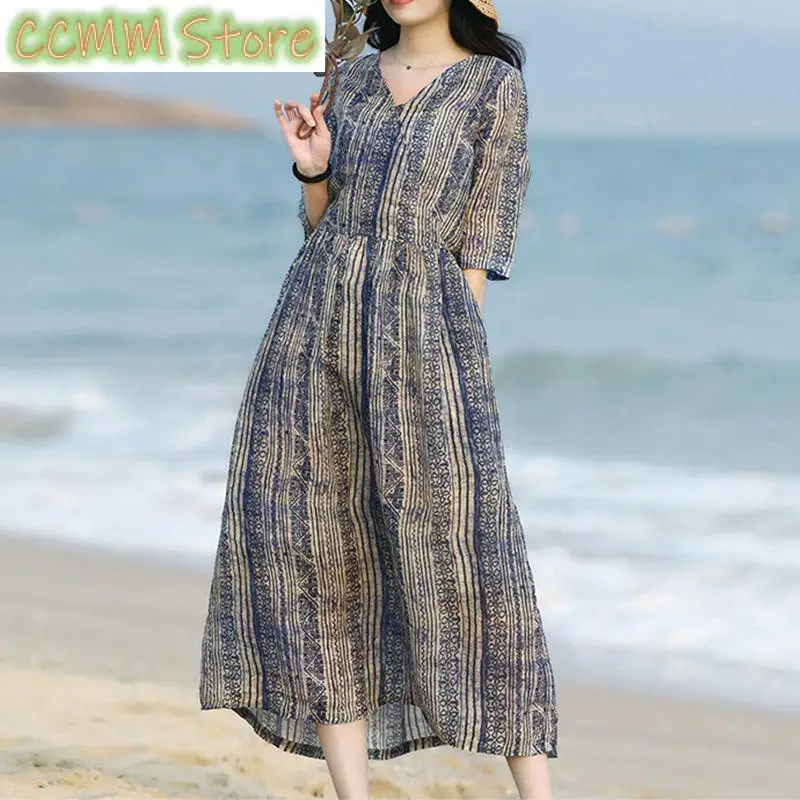 Fashion V-Neck Pockets Bandage Printed Striped Vintage Dress Female Clothing Summer New Loose All-match Casual Dresses
Fashion V-Neck Pockets Bandage Printed Striped Vintage Dress Female Clothing Summer New Loose All-match Casual Dresses