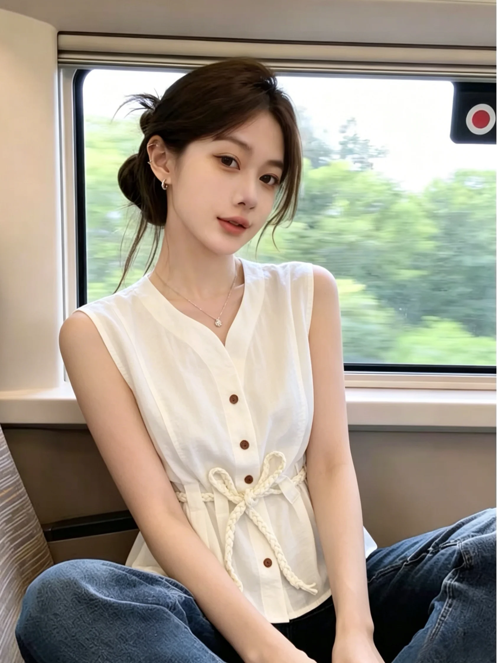 Slim Fit Silk Shirt V-Neck Tie Waist Bell Sleeve Women's Summer New Style High-End Feel Thin Top Self-Keeping Recommendation
Slim Fit Silk Shirt V-Neck Tie Waist Bell Sleeve Women's Summer New Style High-End Feel Thin Top Self-Keeping Recommendation