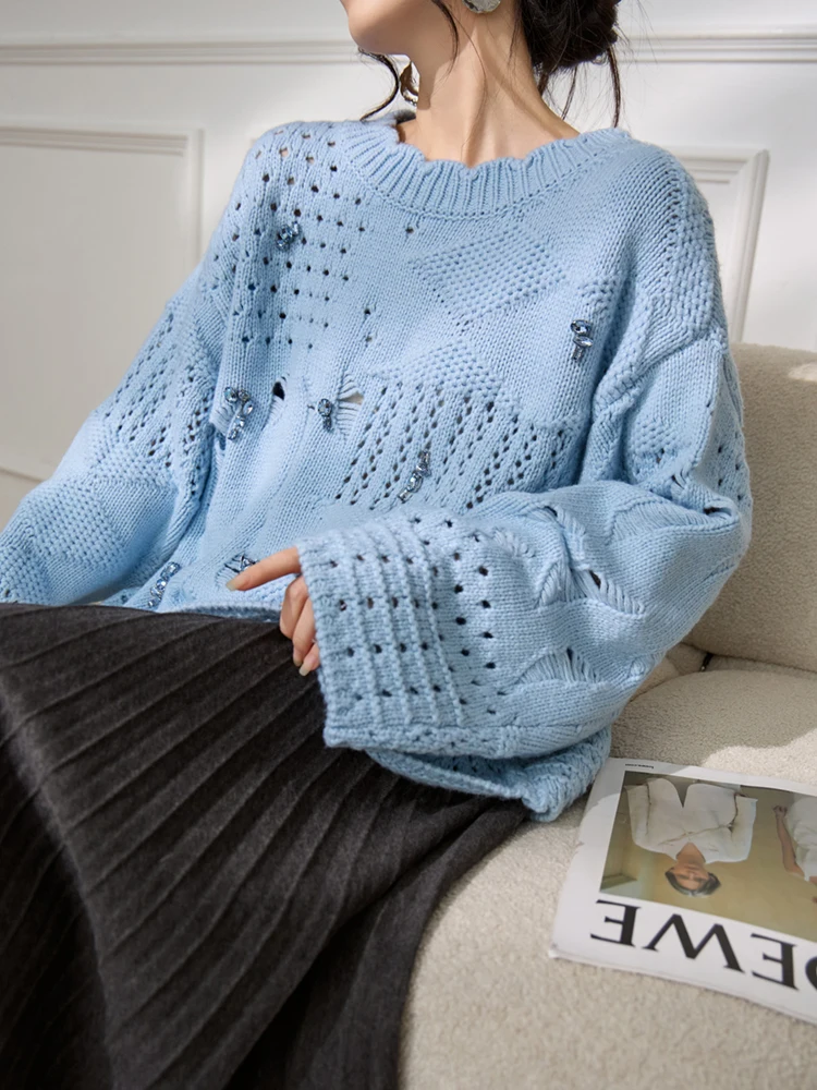Женский свободный вязаный пуловер с ажурным узором и бисером, с длинными рукавами, повседневный трикотажный топ для осени и зимы
Женский свободный вязаный пуловер с ажурным узором и бисером, с длинными рукавами, повседневный трикотажный топ для осени и зимы