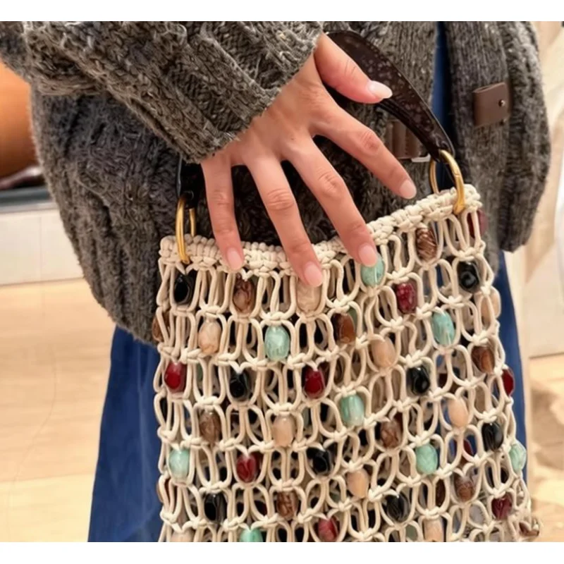 Handmade Beaded Hollow Tote Bag,Wooden Handle Retro Large Capacity Shoulder Purse,High-end Fashion Summer Beach Vacation Handbag
Handmade Beaded Hollow Tote Bag,Wooden Handle Retro Large Capacity Shoulder Purse,High-end Fashion Summer Beach Vacation Handbag