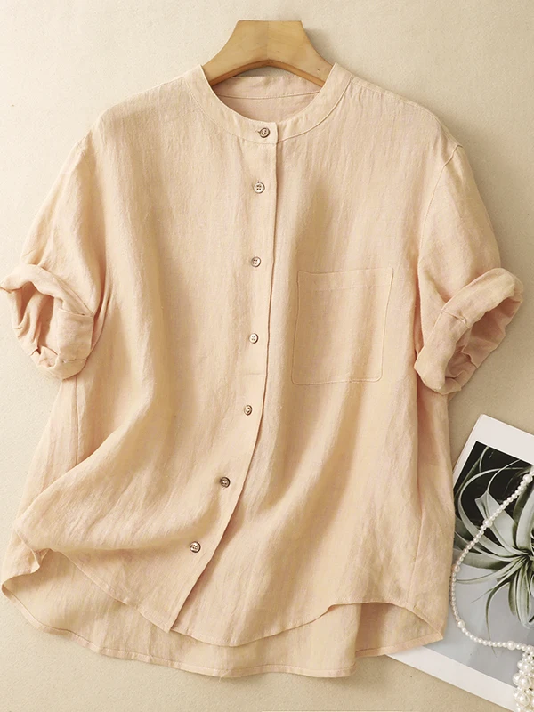Simple Cotton Linen Short Sleeve Shirt round Neck Stand Collar Commuting Top for Women Summer New Arrival Breathable Loose Fit
Simple Cotton Linen Short Sleeve Shirt round Neck Stand Collar Commuting Top for Women Summer New Arrival Breathable Loose Fit