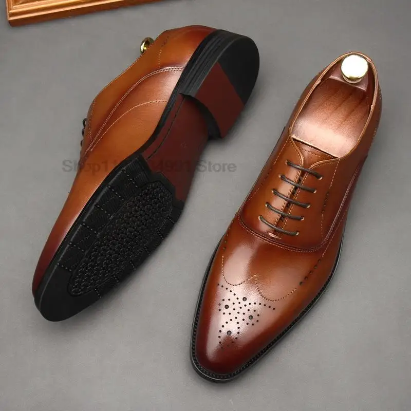 HNXC Men's Oxford Genuine Leather Lace Up Wedding Office Business Black Brown Handmade Pointed Toe Formal Dress Shoes For Men
HNXC Men's Oxford Genuine Leather Lace Up Wedding Office Business Black Brown Handmade Pointed Toe Formal Dress Shoes For Men