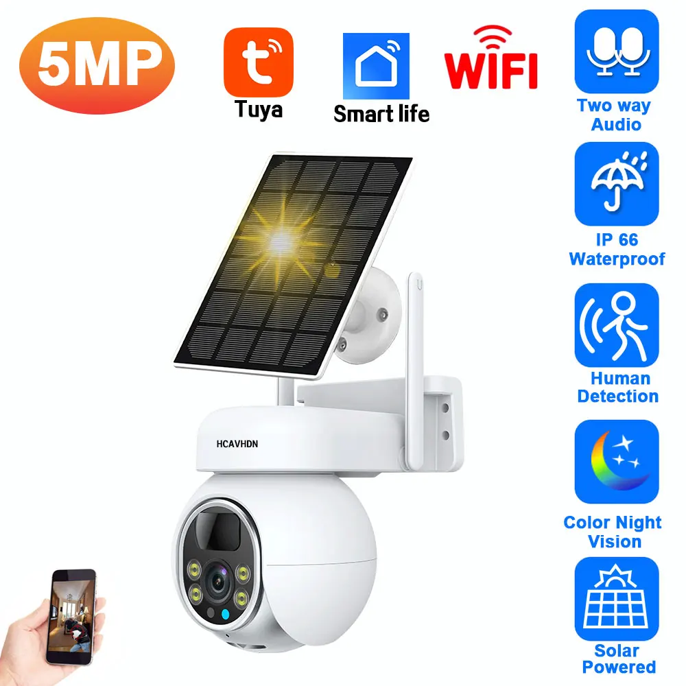 5MP Wifi Solar CCTV Video Surveillance Camera Outdoor Waterproof PIR Detection Wireless PTZ Security Camera Color Night Vision
5MP Wifi Solar CCTV Video Surveillance Camera Outdoor Waterproof PIR Detection Wireless PTZ Security Camera Color Night Vision