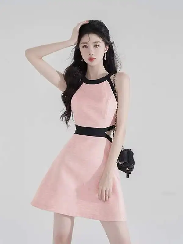 Sweet Gentle Style Halter Sleeveless Camisole Dresses Women High-end Summer Off-shoulder Waist-exposed A-line Short Sling Dress
Sweet Gentle Style Halter Sleeveless Camisole Dresses Women High-end Summer Off-shoulder Waist-exposed A-line Short Sling Dress