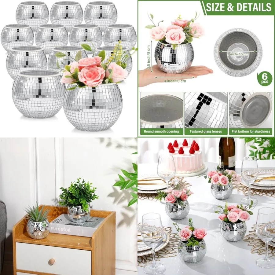 Pcs Disco Vases Bulk Silver Mirror Disco Ball Flower Glass Ball Planter Candle Holder Glass Vase for Wedding Table Centerpieces
Pcs Disco Vases Bulk Silver Mirror Disco Ball Flower Glass Ball Planter Candle Holder Glass Vase for Wedding Table Centerpieces