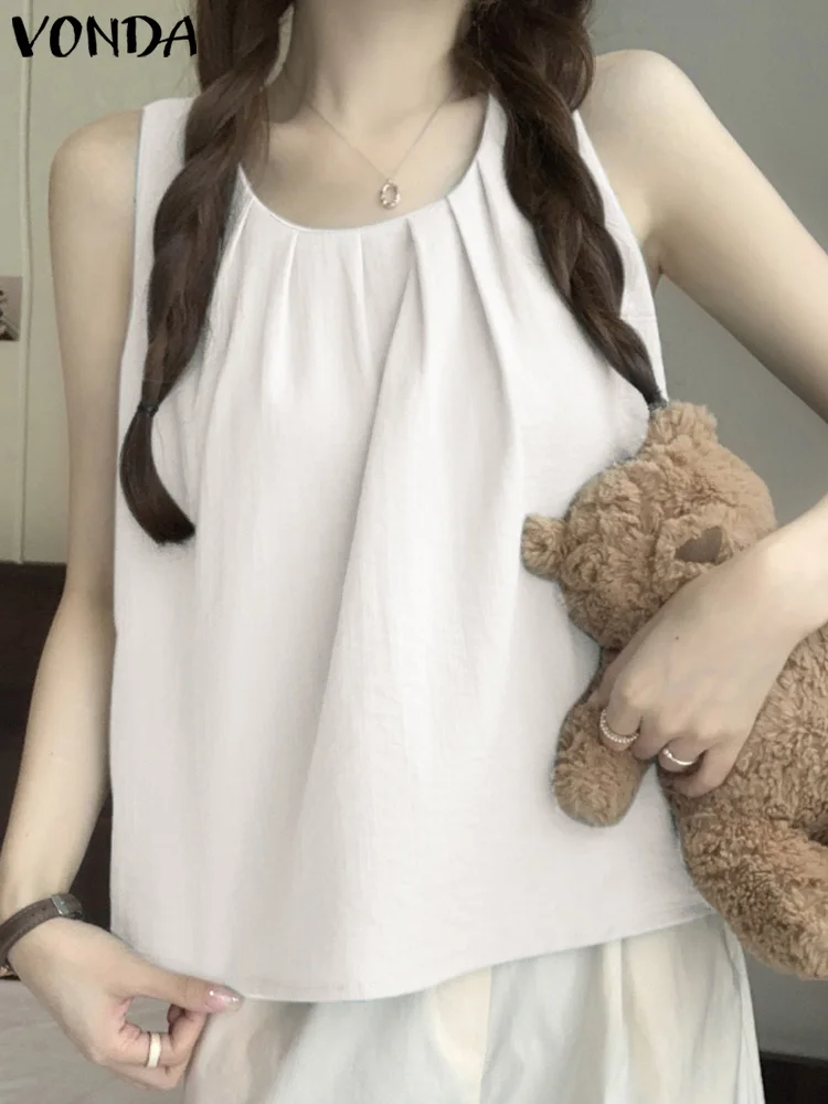 VONDA Summer Tees 2024 Women Sleeveless Tank Tops Fashion Camis O-Neck Casual Solid Color Loose Pleated Shirts Tanks Femininas
VONDA Summer Tees 2024 Women Sleeveless Tank Tops Fashion Camis O-Neck Casual Solid Color Loose Pleated Shirts Tanks Femininas