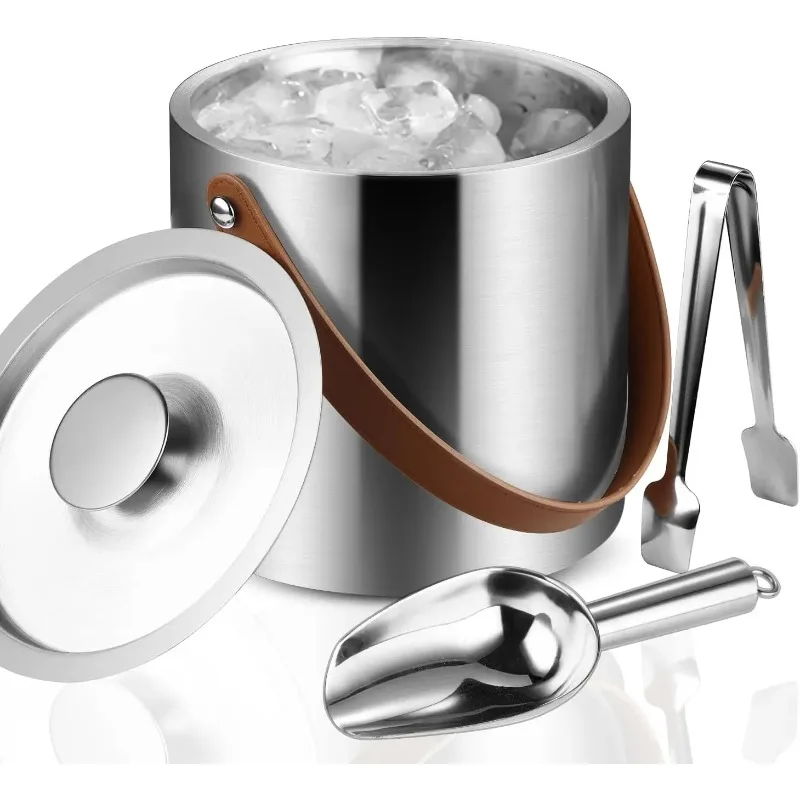 Stainless Steel Double-Wall Insulated Ice Bucket with Lid, Scoop, Tong, Strainer, Leather Handle Keep Ice Frozen Longer Large
Stainless Steel Double-Wall Insulated Ice Bucket with Lid, Scoop, Tong, Strainer, Leather Handle Keep Ice Frozen Longer Large