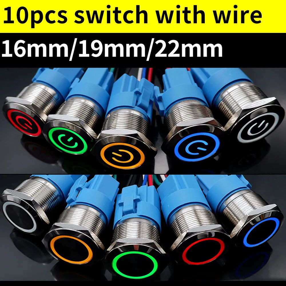 10pcs Metal Push Button Switch 16mm 19mm 22mm With Connector 3V 12V 24V Waterproof LED Light Self Reset Lock Power Symbol Silver
10pcs Metal Push Button Switch 16mm 19mm 22mm With Connector 3V 12V 24V Waterproof LED Light Self Reset Lock Power Symbol Silver