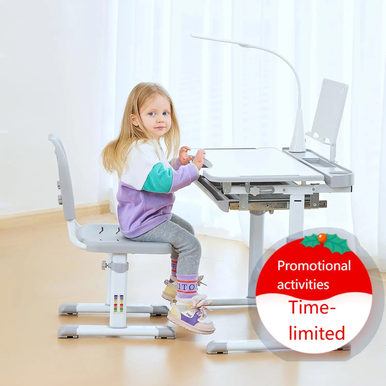 Kids Functional Desk and Chair Set, Ergonomic Height Adjustable Children School Study Desk with Tilt Desktop, Book Stand, LED Li
Kids Functional Desk and Chair Set, Ergonomic Height Adjustable Children School Study Desk with Tilt Desktop, Book Stand, LED Li