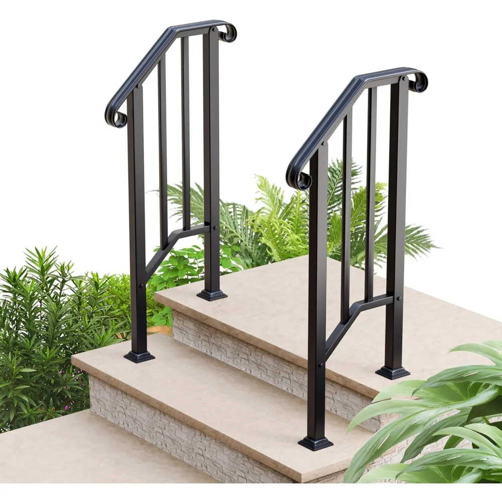 2 Pack 2 Step Handrails for Outdoor Steps, Wrought Iron Stair Railing Fits 1 or 2 Steps, Metal Hand Rail with Installation Kit
2 Pack 2 Step Handrails for Outdoor Steps, Wrought Iron Stair Railing Fits 1 or 2 Steps, Metal Hand Rail with Installation Kit