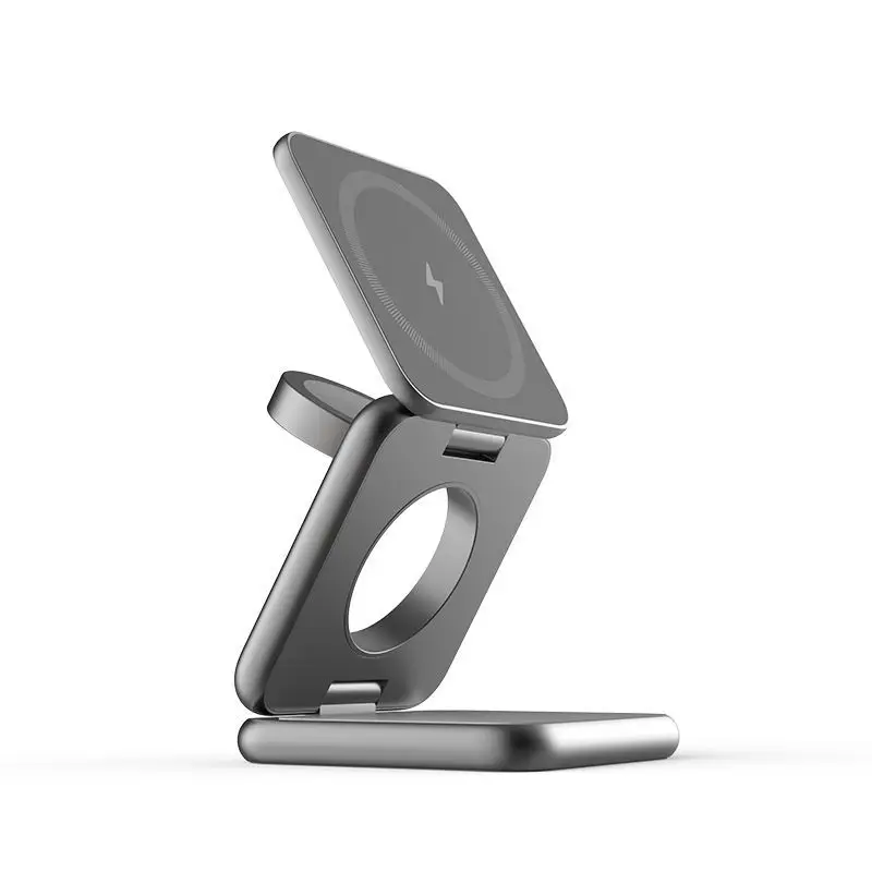 Folding three-in-one wireless charging bracket, magnetic wireless charging portable mini wireless charging metal.
Folding three-in-one wireless charging bracket, magnetic wireless charging portable mini wireless charging metal.