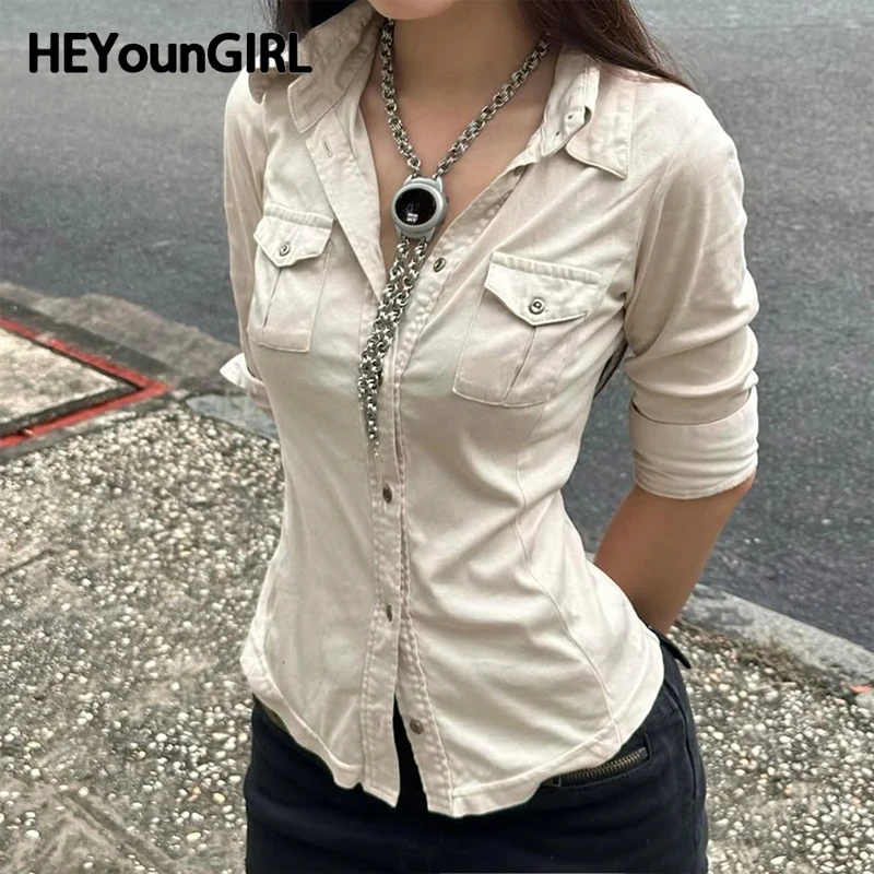 HEYounGIRL Y2K Street Half Sleeve Women T-shirt Workwear Style Button Up Pockets Knitted Tee Shirt Harajuku Retro Korean Tops
HEYounGIRL Y2K Street Half Sleeve Women T-shirt Workwear Style Button Up Pockets Knitted Tee Shirt Harajuku Retro Korean Tops