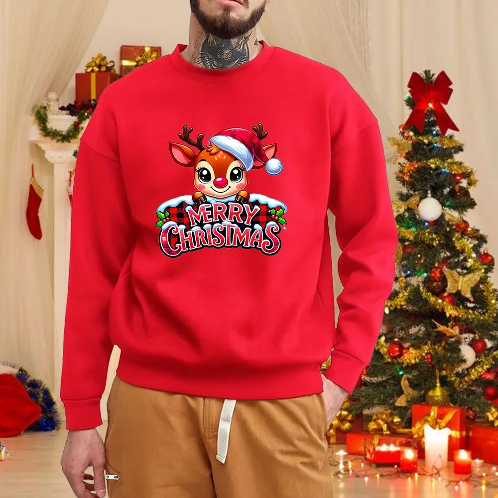 Рождественский пуловер с круглым вырезом в виде лося, осенне-зимний мужской повседневный милый красный свитер с длинными рукавами и Рождеством
Рождественский пуловер с круглым вырезом в виде лося, осенне-зимний мужской повседневный милый красный свитер с длинными рукавами и Рождеством