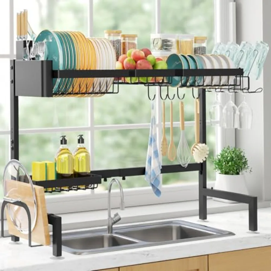 Over The Sink Dish Drying Rack - Adjustable 2 Tier X-Large Capacity Stainless Steel Drainer with Cutlery and Utensil Holders, K
Over The Sink Dish Drying Rack - Adjustable 2 Tier X-Large Capacity Stainless Steel Drainer with Cutlery and Utensil Holders, K