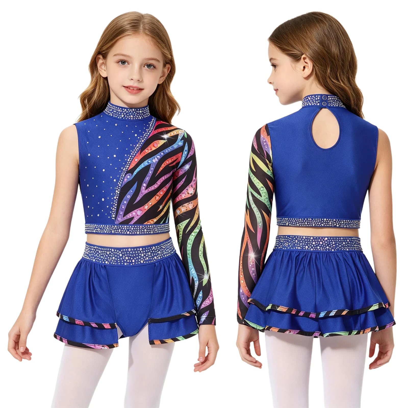 Kids Girls 2 Piece Shiny Rhinestones Jazz Dance Outfit Asymmetrical Sleeve Deign Left Long Sleeve Crop Top with Skirt Costumes
Kids Girls 2 Piece Shiny Rhinestones Jazz Dance Outfit Asymmetrical Sleeve Deign Left Long Sleeve Crop Top with Skirt Costumes