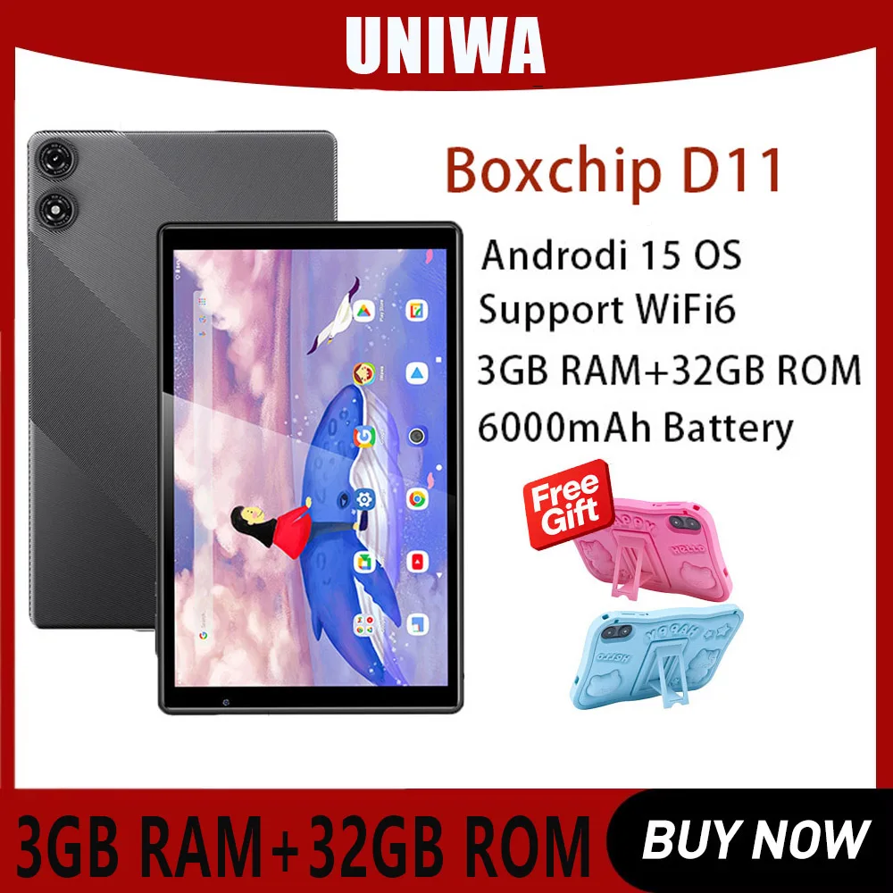 Boxchip D11 10.1 Inch Educational Kids Tablet PC Android15 WiFi6 HD IPS Screen Parental Control 6000mAh Long Standby Battery