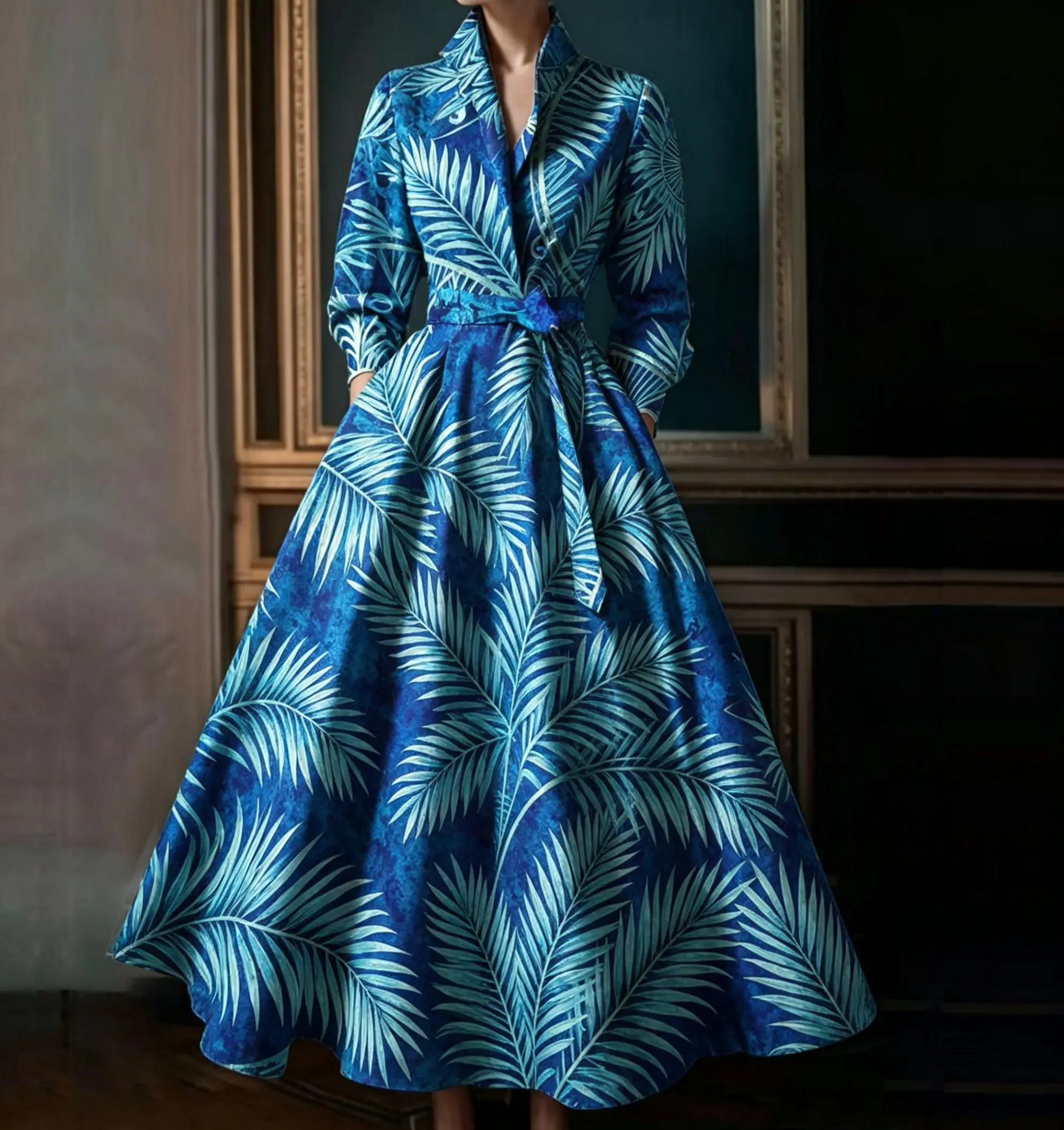 Elegant Tropical Palm Leaf Printed Dress Classic Chic Vintage Sleeveless A-Line Midi Dress for Formal Casual Occasions Dress
Elegant Tropical Palm Leaf Printed Dress Classic Chic Vintage Sleeveless A-Line Midi Dress for Formal Casual Occasions Dress