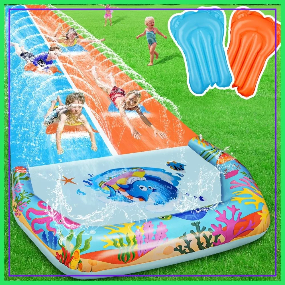 Extra Long 40FT Double Slip and Water Slides for Backyard, Heavy Duty Inflatable with 2 Bodyboards and Crash Pad for Summer Outdoor Party
Extra Long 40FT Double Slip and Water Slides for Backyard, Heavy Duty Inflatable with 2 Bodyboards and Crash Pad for Summer Outdoor Party