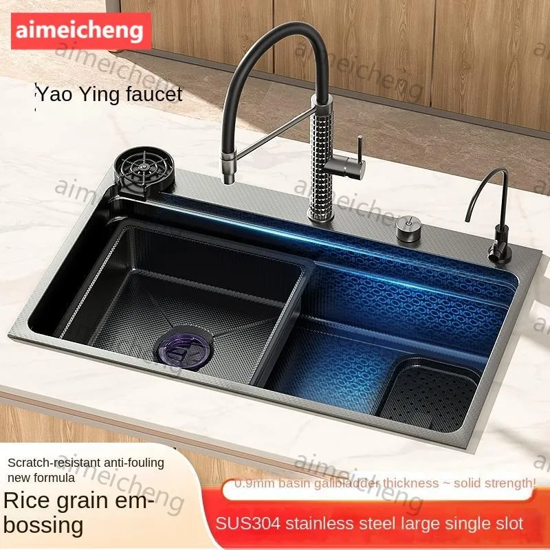Hot selling Stainless Steel Waterfall Kitchen Sink With Knife Holder Digital Display Faucet Set Embossed Extra Large Single Slot
Hot selling Stainless Steel Waterfall Kitchen Sink With Knife Holder Digital Display Faucet Set Embossed Extra Large Single Slot
