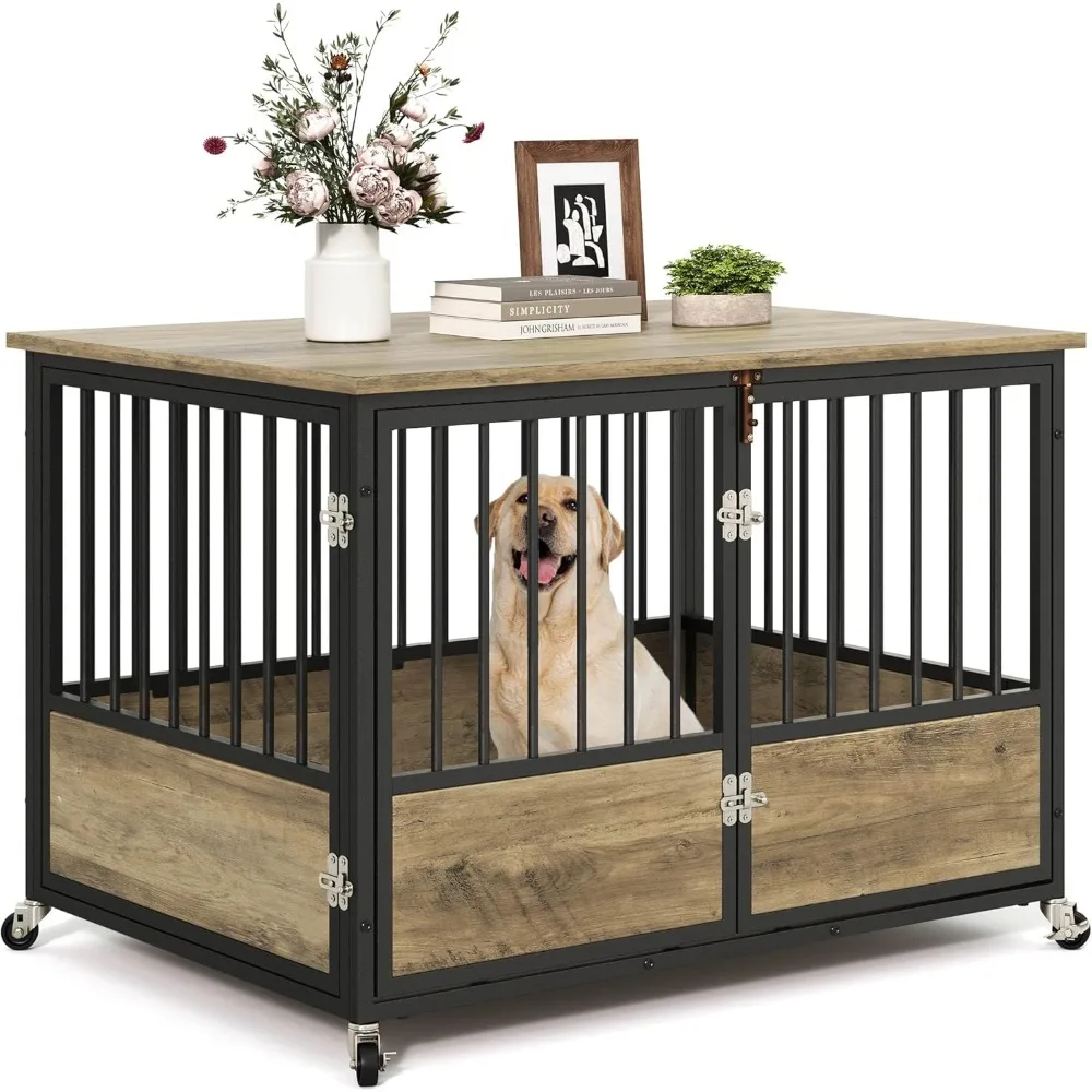 Dog Crate Furniture with Wheels, Heavy Duty Wood Dog Cage Table with Double-Doors Chew-Resistant Wooden Dog Kennel Indoor.
Dog Crate Furniture with Wheels, Heavy Duty Wood Dog Cage Table with Double-Doors Chew-Resistant Wooden Dog Kennel Indoor.