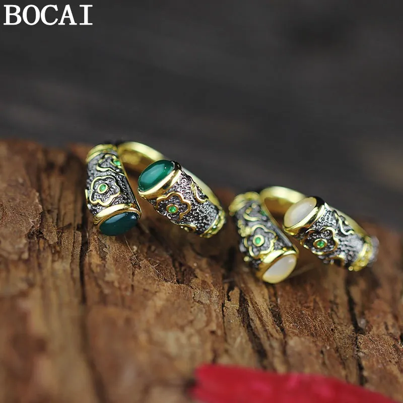 BOCAI New S925 Sterling Silver Jewelry Vintage Fashion Burnt Blue Drip Glue Green Agate Engagement Ring Women's Selected g
BOCAI New S925 Sterling Silver Jewelry Vintage Fashion Burnt Blue Drip Glue Green Agate Engagement Ring Women's Selected g