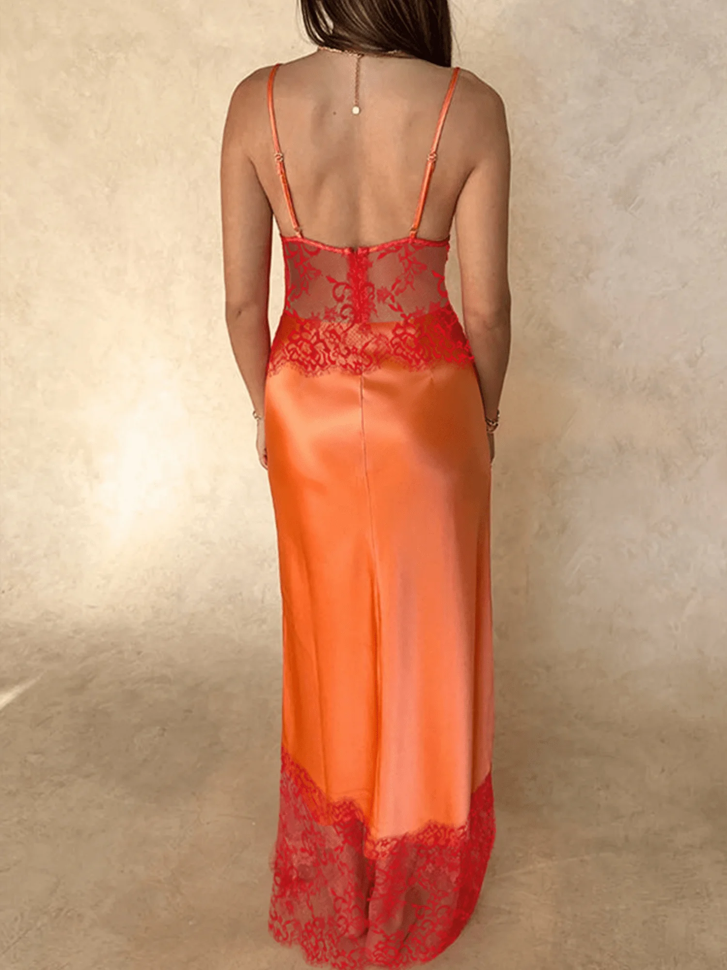 Womens Lace Trim Satin Maxi Dress Spaghetti Strap Sheer Mesh Backless Evening Gown
Womens Lace Trim Satin Maxi Dress Spaghetti Strap Sheer Mesh Backless Evening Gown