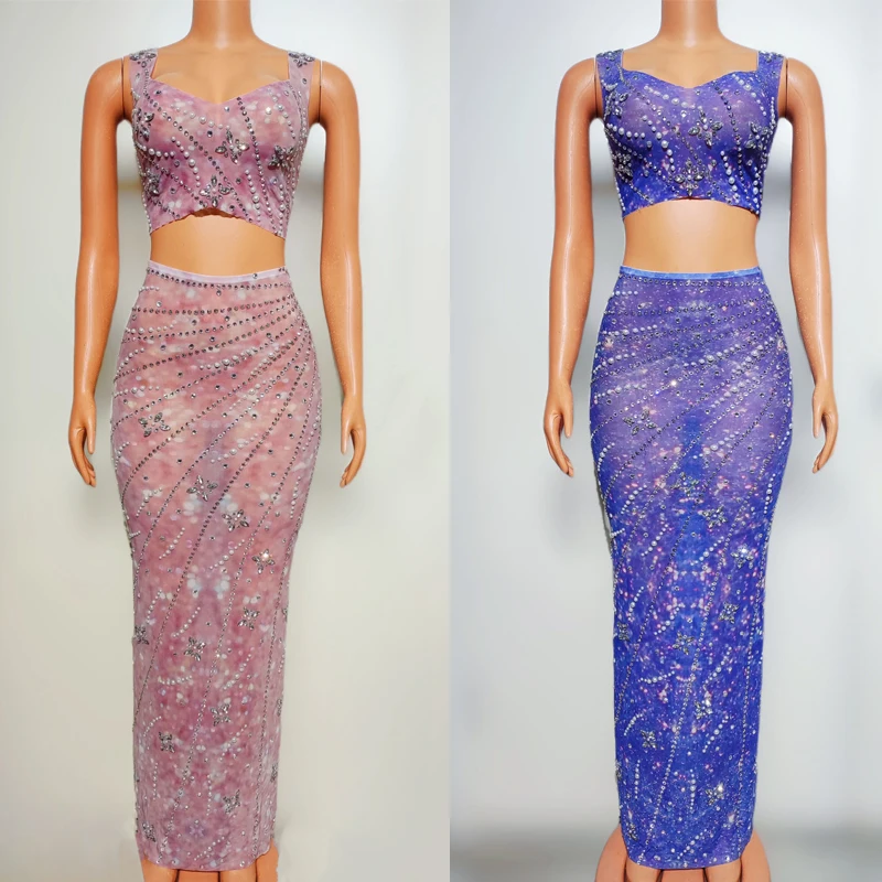 Women'S Birthday Celebrate Costumes Pink Purple Rhinestones Party Top Skirt Stage Performance Outfit Jazz Dance Wear XS7996
Women'S Birthday Celebrate Costumes Pink Purple Rhinestones Party Top Skirt Stage Performance Outfit Jazz Dance Wear XS7996