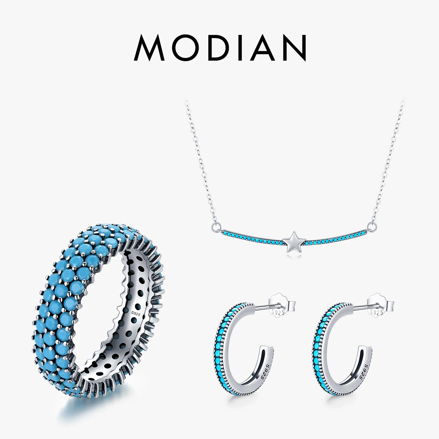 MODIAN Vintage Genuine 925 Sterling Silver Bohemian Style Turquoise Rings Necklaces Pendant Jewelry Sets For Women Fine Jewelry
MODIAN Vintage Genuine 925 Sterling Silver Bohemian Style Turquoise Rings Necklaces Pendant Jewelry Sets For Women Fine Jewelry