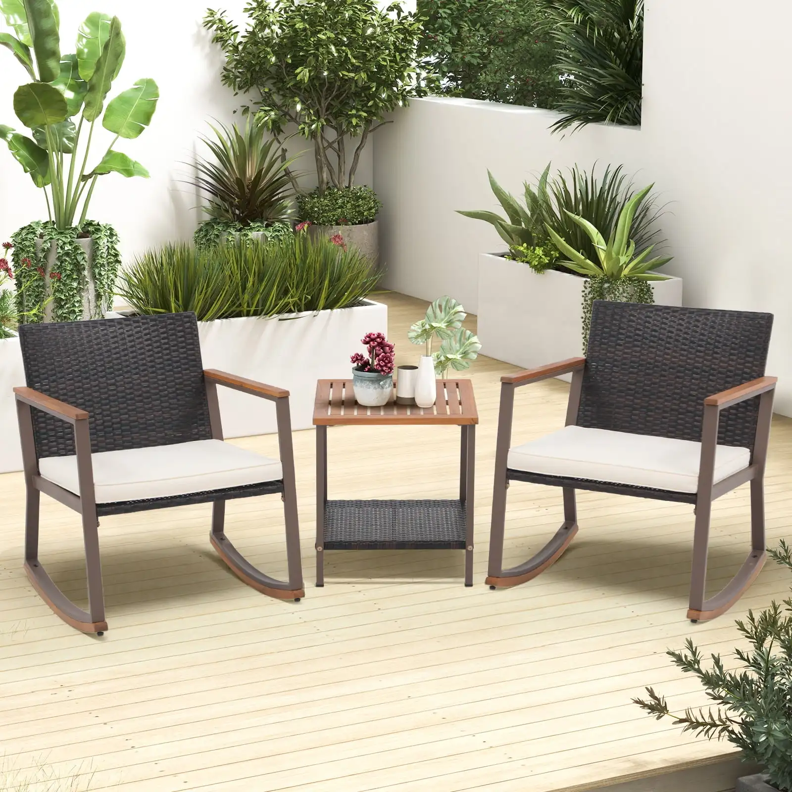 3 Piece Patio Set, Outdoor Furniture Wicker Bistro Set Rattan Chair Conversation Sets with Coffee Table and Cushions
3 Piece Patio Set, Outdoor Furniture Wicker Bistro Set Rattan Chair Conversation Sets with Coffee Table and Cushions
