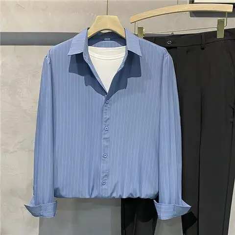 2023 Men's Clothing Straight Turn-down Collar Loose Long Sleeve Button Striped Shirts Spring Summer Thin Casual Korean Z159
2023 Men's Clothing Straight Turn-down Collar Loose Long Sleeve Button Striped Shirts Spring Summer Thin Casual Korean Z159
