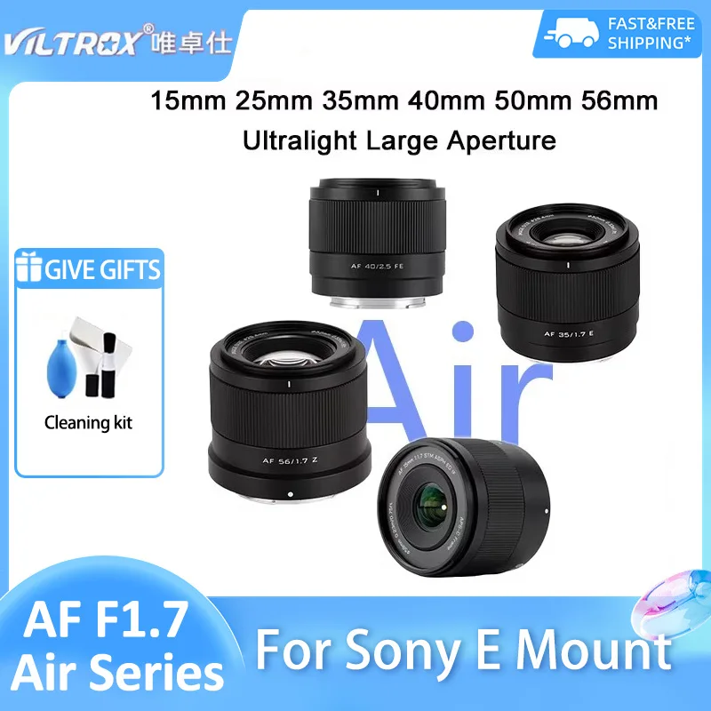 VILTROX Air 15mm 25mm 35mm 40mm 50mm 56mm F1.7 AF Series Ultralight Large Aperture Lens for Sony E ZVE10 A6400 FX30 A7iv A7iii
VILTROX Air 15mm 25mm 35mm 40mm 50mm 56mm F1.7 AF Series Ultralight Large Aperture Lens for Sony E ZVE10 A6400 FX30 A7iv A7iii