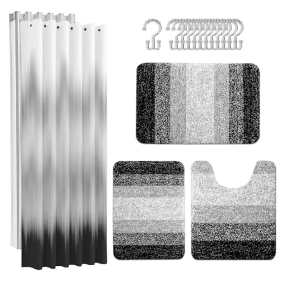 Black Grey Stripes Bathroom Sets with Shower Curtain and Rugs, Ombre Modern Abstract Waterproof Shower Curtain Liner and Soft N
Black Grey Stripes Bathroom Sets with Shower Curtain and Rugs, Ombre Modern Abstract Waterproof Shower Curtain Liner and Soft N