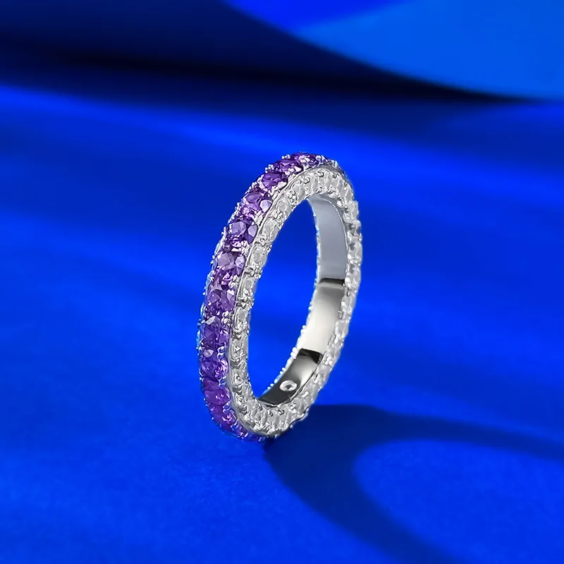 S925 silver ring with purple and white accents on three sides, fashionable women's jewelry
S925 silver ring with purple and white accents on three sides, fashionable women's jewelry