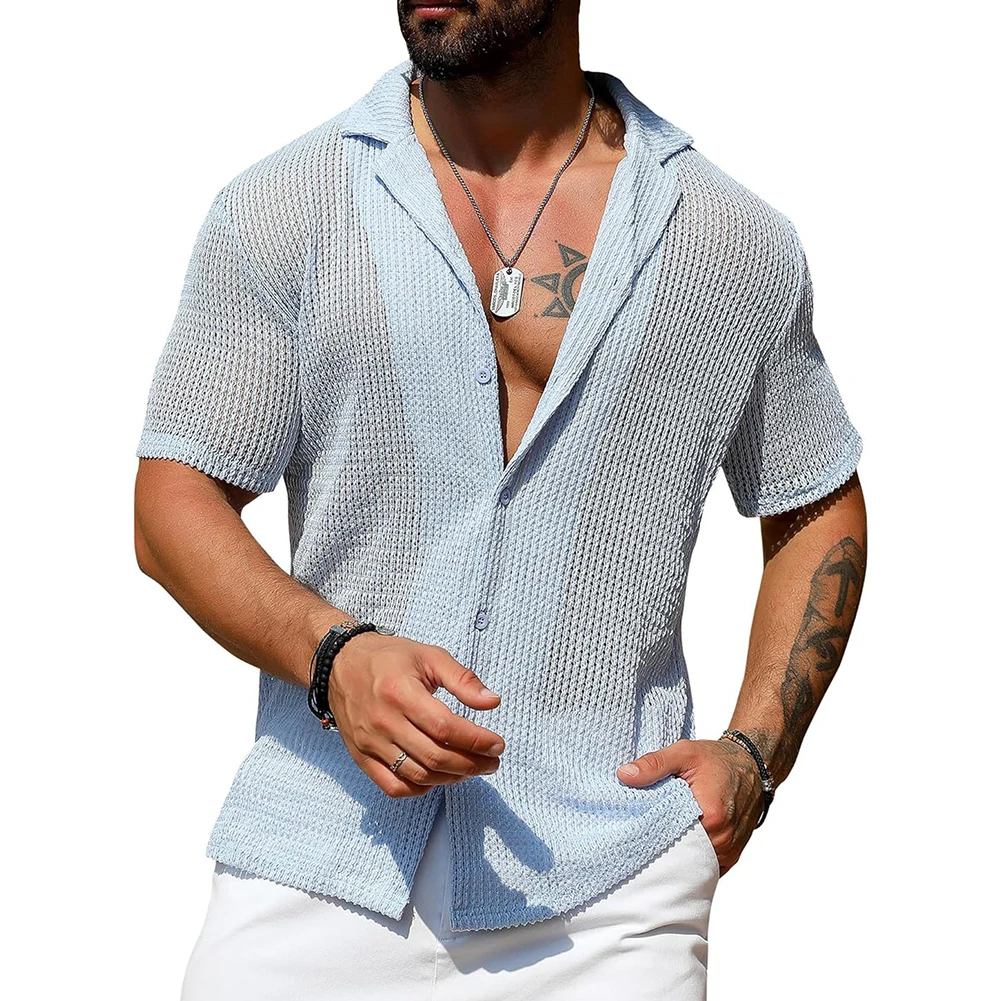 Top Men's Shirt Men's Shirt Fashion Streetwear Tops Hollow Out Knitted Men See Through Sexy Shirts Breathable
Top Men's Shirt Men's Shirt Fashion Streetwear Tops Hollow Out Knitted Men See Through Sexy Shirts Breathable