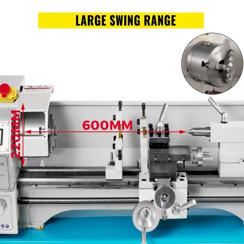 1.1KW Digital Mini Metal Lathe 220X600MM Variable Speed Large Swing Range for Metal Working Mini Machine Tool
1.1KW Digital Mini Metal Lathe 220X600MM Variable Speed Large Swing Range for Metal Working Mini Machine Tool