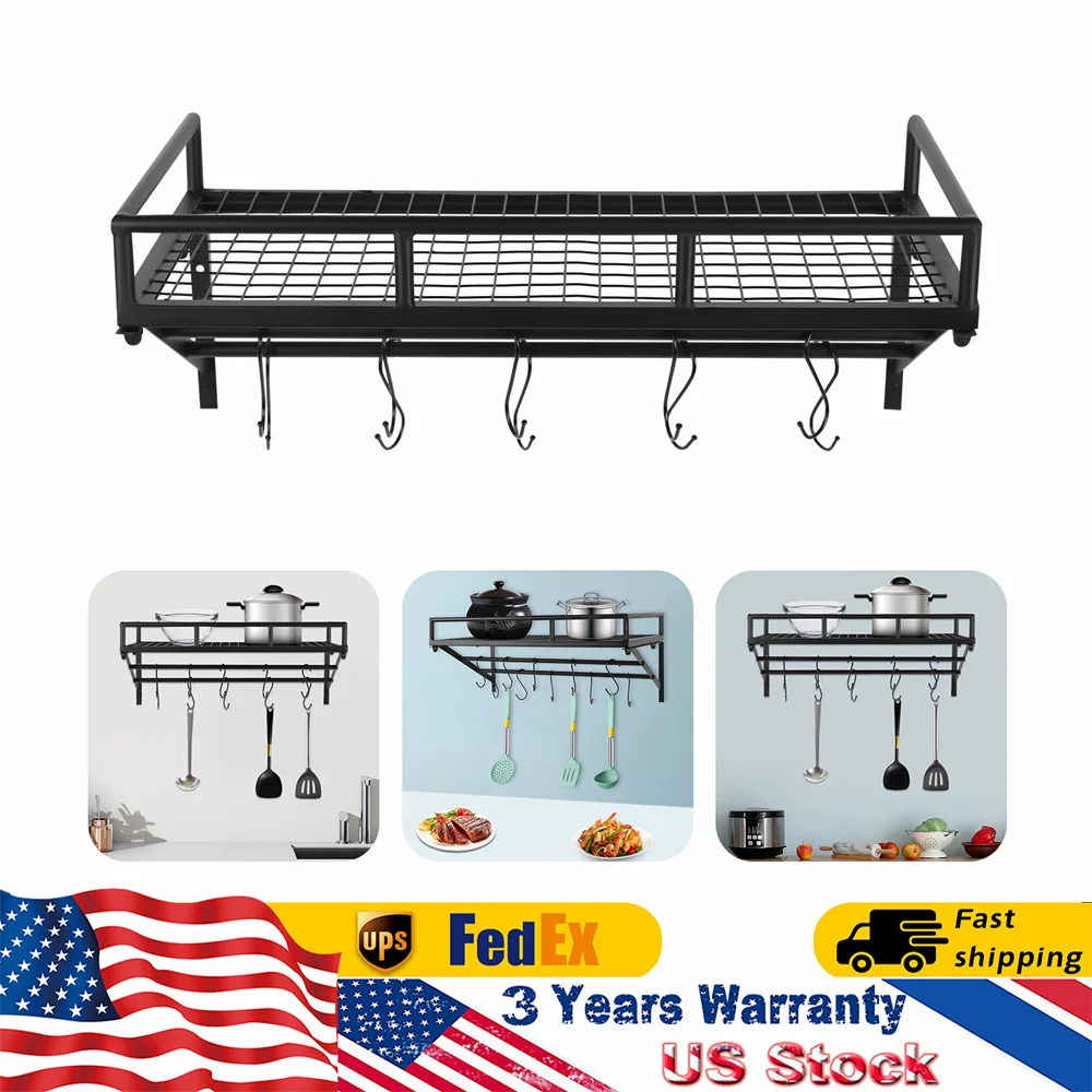 2-х уровневая 24-дюймовая подвесная полка для кастрюль, настенный органайзер для кастрюль и сковородок, полка-держатель с 10 крючками для домашнего использования, гостиницы
2-х уровневая 24-дюймовая подвесная полка для кастрюль, настенный органайзер для кастрюль и сковородок, полка-держатель с 10 крючками для домашнего использования, гостиницы