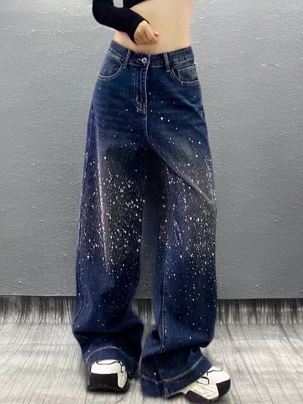 Slimming Fashionable High Waist Rhinestone Embellished Loose Straight Leg Wide Leg Jeans for Women Casual Style Spring Wear
Slimming Fashionable High Waist Rhinestone Embellished Loose Straight Leg Wide Leg Jeans for Women Casual Style Spring Wear