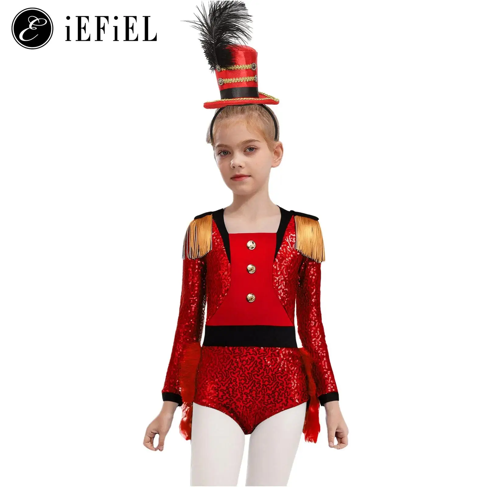Girls Ringmaster Circus Show Costume Sequins Long Sleeve Dance Leotard Feathers Tailskirts Majorette Uniform Halloween Dress-up
Girls Ringmaster Circus Show Costume Sequins Long Sleeve Dance Leotard Feathers Tailskirts Majorette Uniform Halloween Dress-up
