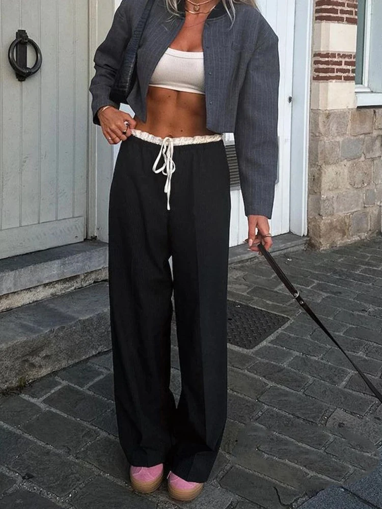 Spring Streetwear Patckwork Black Women Pants High Waist Elastic Wide Leg Long Pants Fashion 2024 Summer Bow Tie Trousers
Spring Streetwear Patckwork Black Women Pants High Waist Elastic Wide Leg Long Pants Fashion 2024 Summer Bow Tie Trousers