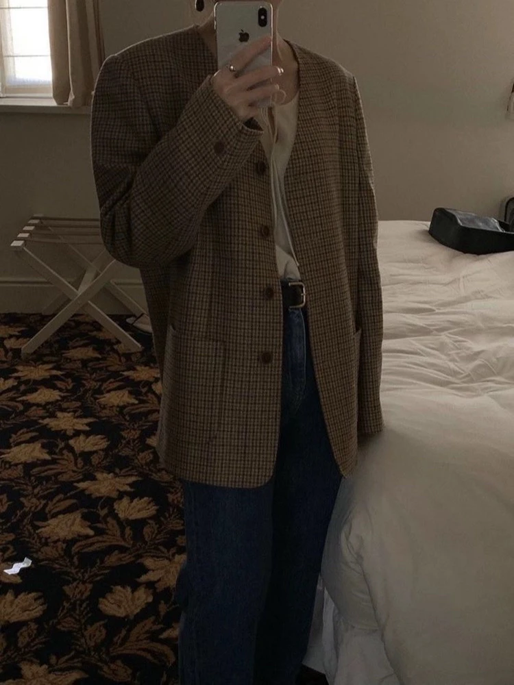 Korean Sle Plaid Woolen Suit And A-Line Skirt Set Long Sve V-Ne Commute Spring Faion Outerwear Other Material
Korean Sle Plaid Woolen Suit And A-Line Skirt Set Long Sve V-Ne Commute Spring Faion Outerwear Other Material