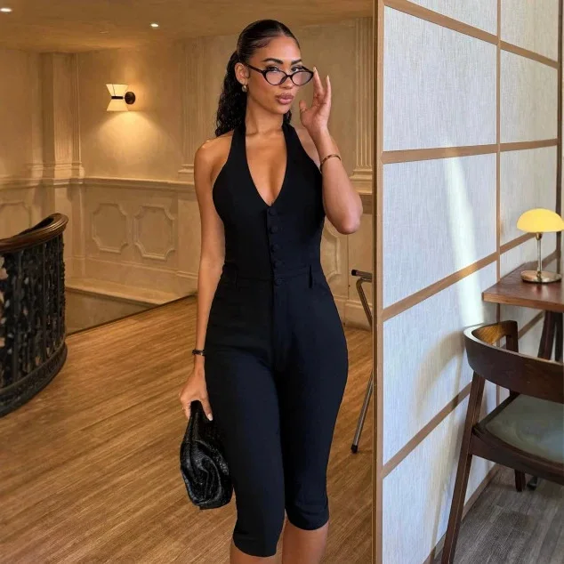 Sexy Women's Button-Up V-Neck Suit Jacket Neck Hanging One-Piece Street Style Casual Bodysuit Pants Cross-Border Fashion
Sexy Women's Button-Up V-Neck Suit Jacket Neck Hanging One-Piece Street Style Casual Bodysuit Pants Cross-Border Fashion
