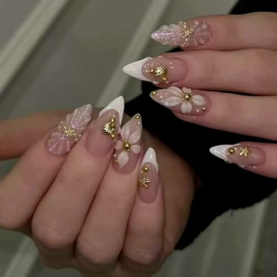 CTTHNBD Medium Press on Nails Almond - French Tip Fake Nails with Shell Star Design - Summer, Flower False Nails Press ons - fo
CTTHNBD Medium Press on Nails Almond - French Tip Fake Nails with Shell Star Design - Summer, Flower False Nails Press ons - fo