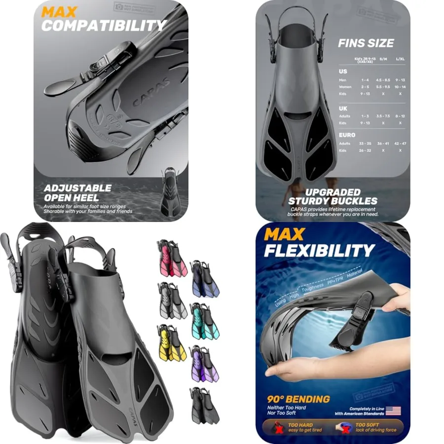 Snorkel Fins, Swim Fins Travel Size Short Adjustable for Snorkeling Diving Adult Men Women Open Heel Swimming Flippers
Snorkel Fins, Swim Fins Travel Size Short Adjustable for Snorkeling Diving Adult Men Women Open Heel Swimming Flippers