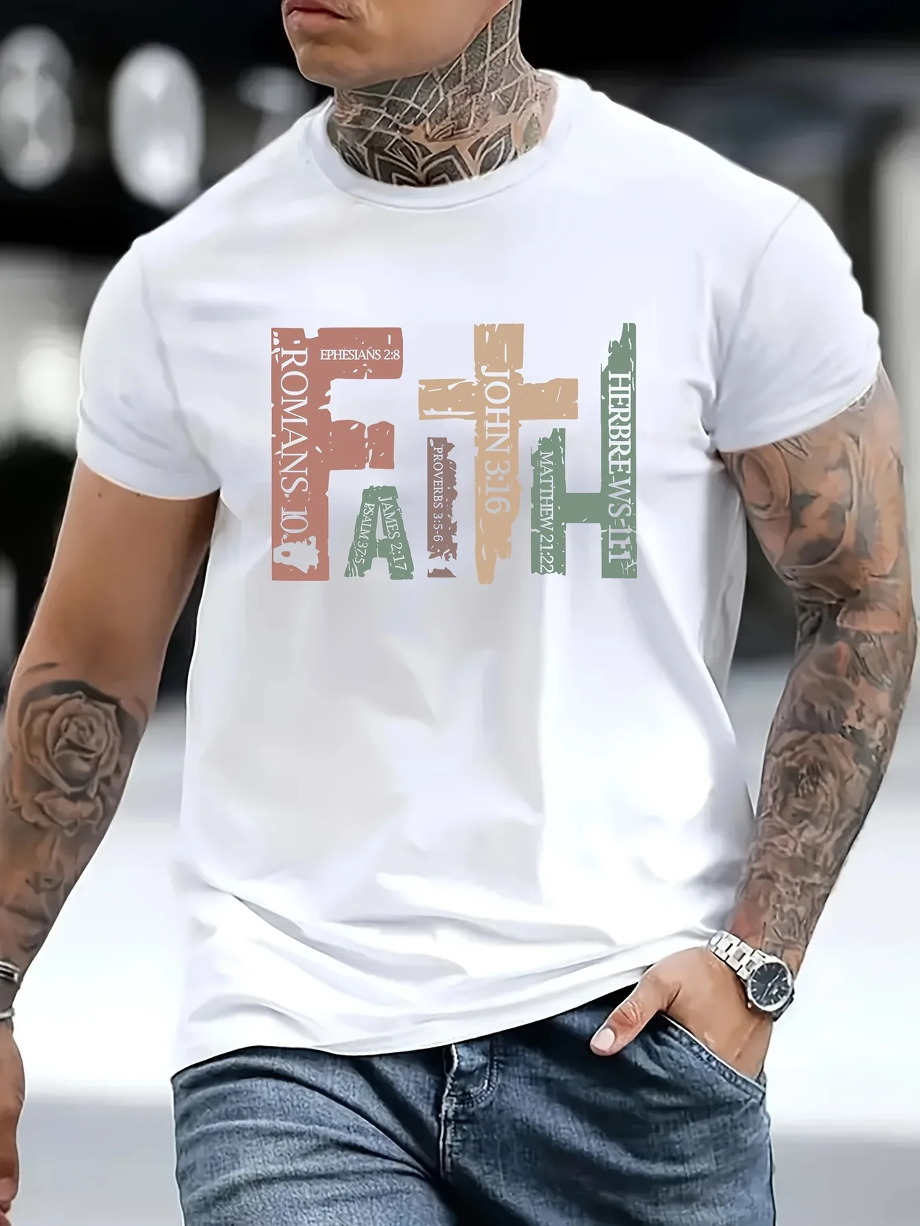Men'S Faith Print T-Shirt Polyester Crew Neck Short Sleeve Tee, Regular Fit Knit Fabric Top for Summer, Street Style Casual Wear
Men'S Faith Print T-Shirt Polyester Crew Neck Short Sleeve Tee, Regular Fit Knit Fabric Top for Summer, Street Style Casual Wear