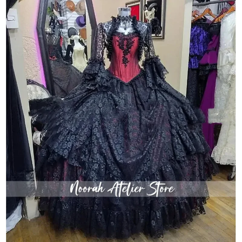 Черно-красное готическое свадебное платье длиной до пола, бальное платье, кружевное свадебное платье с длинными рукавами, средневековый стимпанк, викторианский винтажный Br
Черно-красное готическое свадебное платье длиной до пола, бальное платье, кружевное свадебное платье с длинными рукавами, средневековый стимпанк, викторианский винтажный Br